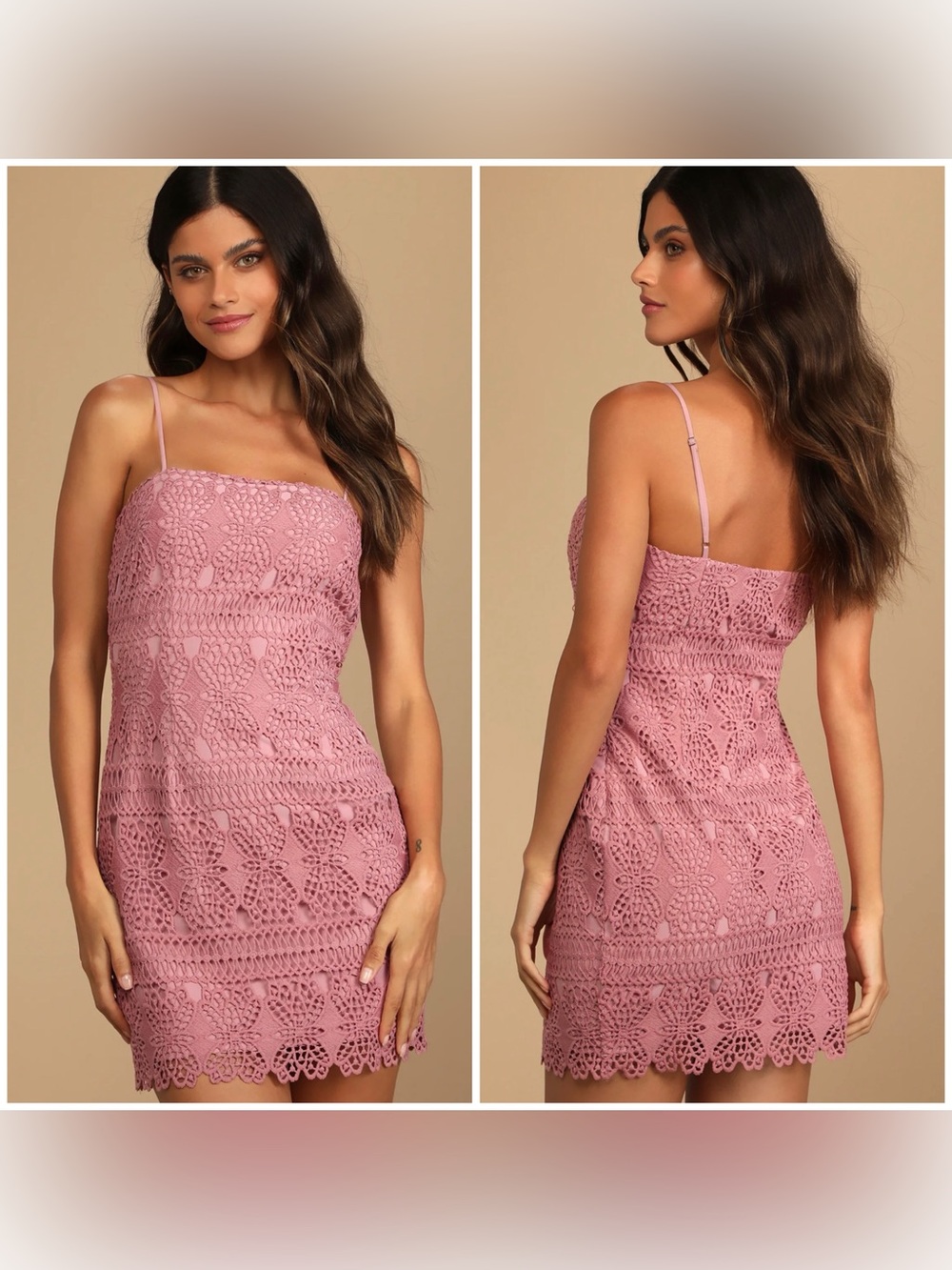 Adara Mauve Pink Crochet Lace Mini Dress NWT M